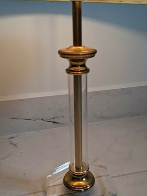 Table lamp used, 1960s plexiglass with fabric shade Hollywood Regency style