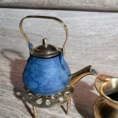 Vintage brass tea and milk set used