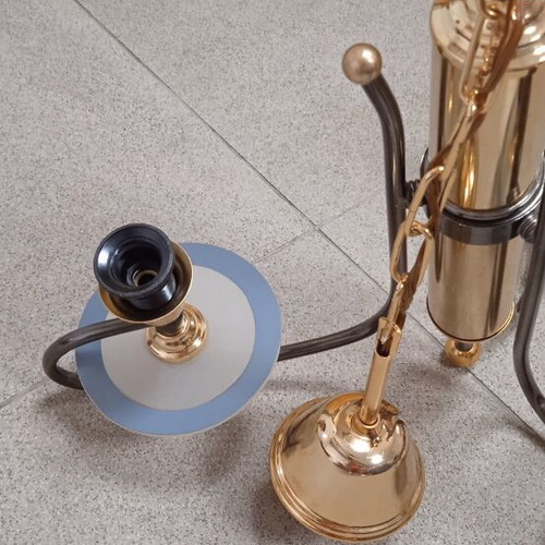 Ceiling light with three arms, metallic lead color, 51 cm height