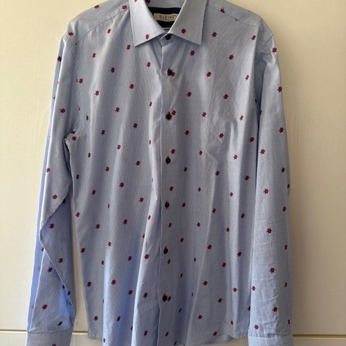 Men's shirt new striped with red turtles slim fit size L