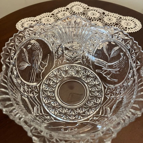 Crystal Bowl with Embossed Birds like new