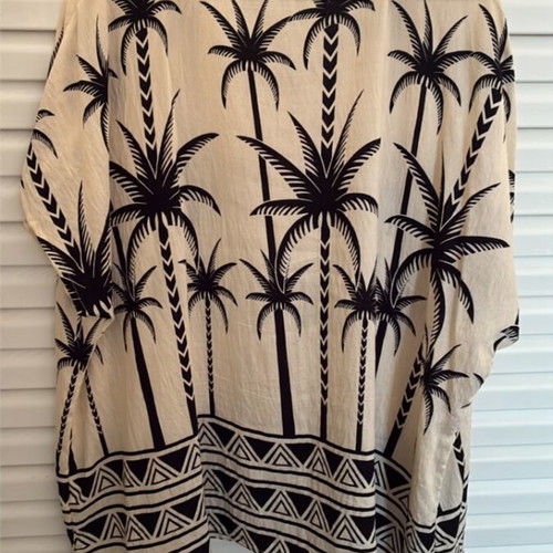 Blouse like new, short sleeve, airy, loose, size XL, black and beige
