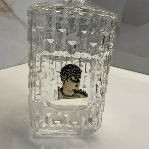 Vintage crystal decanter 1960–1970 with silver classical medal and stopper