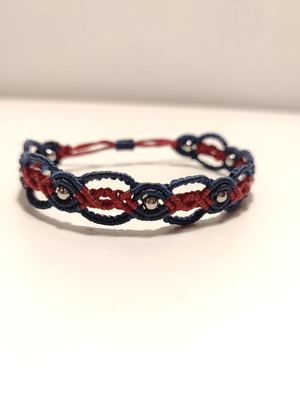Macrame bracelet with beads new, handmade, blue-bordeaux