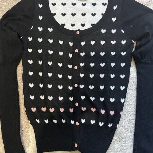 Pink Woman knitted cardigan with heart print, like new, size S