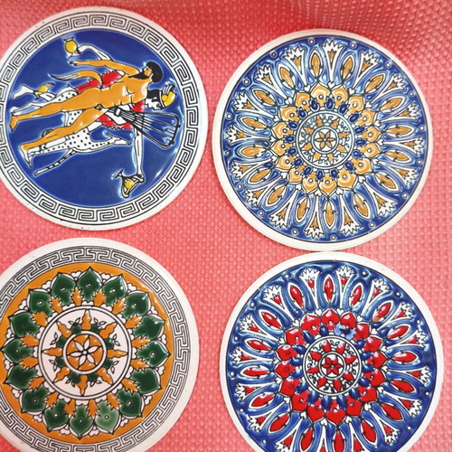 Vintage Set of 6 Ceramic Coasters Knossos Ltd (1970s)