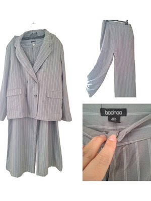 Grey striped suit Boohoo like new, size XXL
