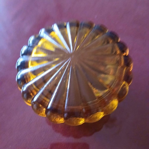 Czech glass amber candy dish with lid 7 cm high