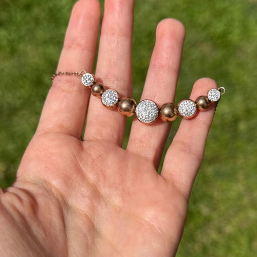 Stainless steel rose gold necklace with zircon and balls new