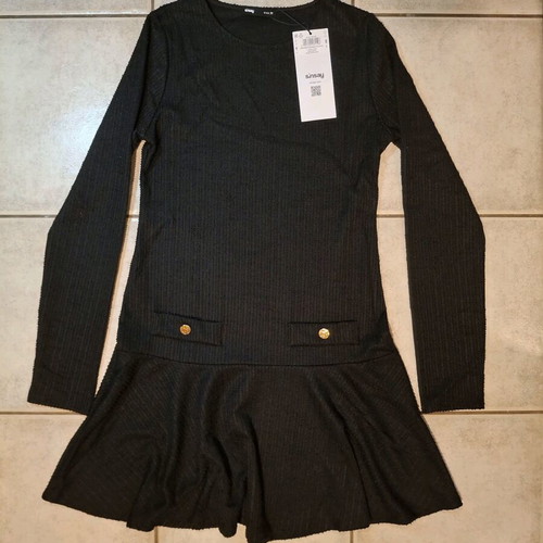 Sinsay black knitted mini dress new with gold buttons