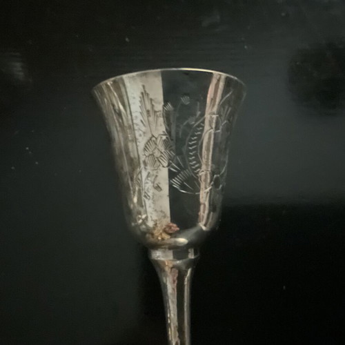 Silver-plated glasses used, set of 6 with engraved designs