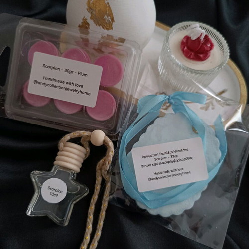Scorpion Inspired fragrance set with car diffuser, tablet and wax melts made to order