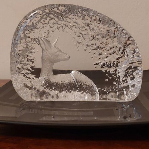 Mats Jonasson Crystal Sculpture Deer in Forest Mint Condition