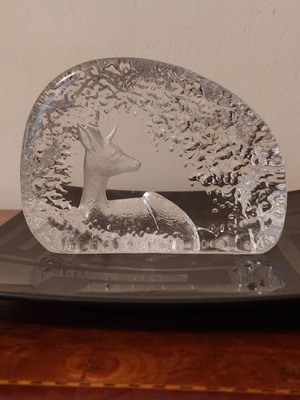Mats Jonasson Crystal Sculpture Deer in Forest Mint Condition