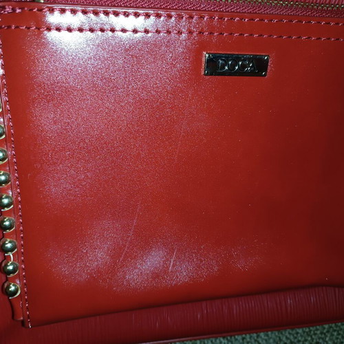 Doca women's handbag used, red eco-leather with embossed texture
