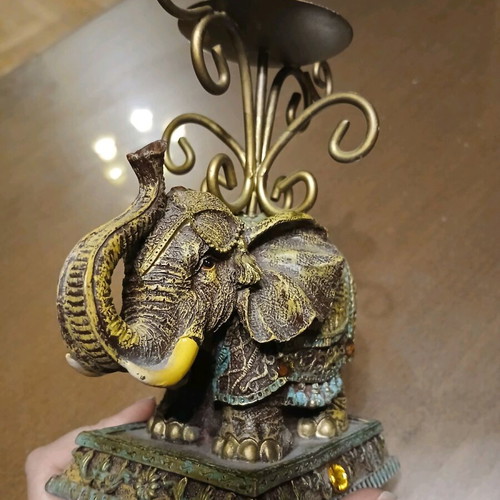 Indian elephant reproduction candlestick like new, resin and brass