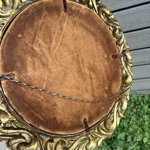 Vintage round wall mirror Baroque gold tone used