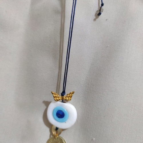 Handmade pendant necklace with eye and feathers new