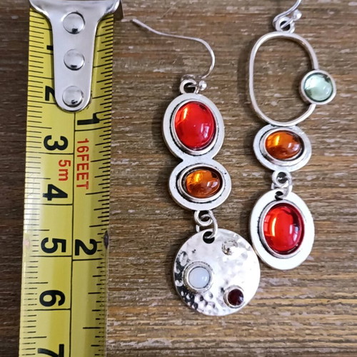 Women's stainless steel earrings with cabochon amber stones new