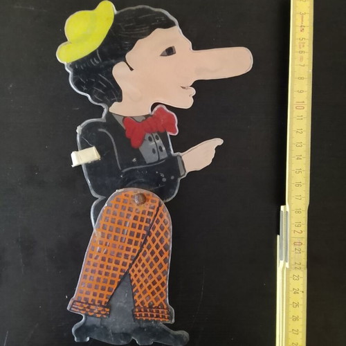 Vintage shadow theatre figure Sior Dionysios Nionios Karagiozis used