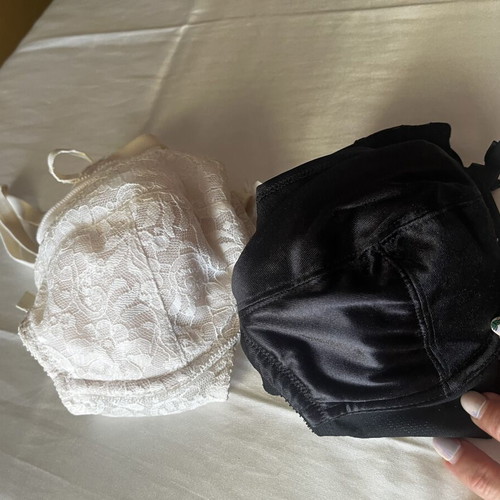 Bras extra small used, black satin and white lace set of two