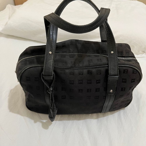 Bally Vintage Monogram Jacquard Bowling Bag used, black leather details