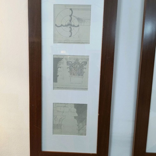 Engraving architectural drawings panels like new, dimensions 90x40cm