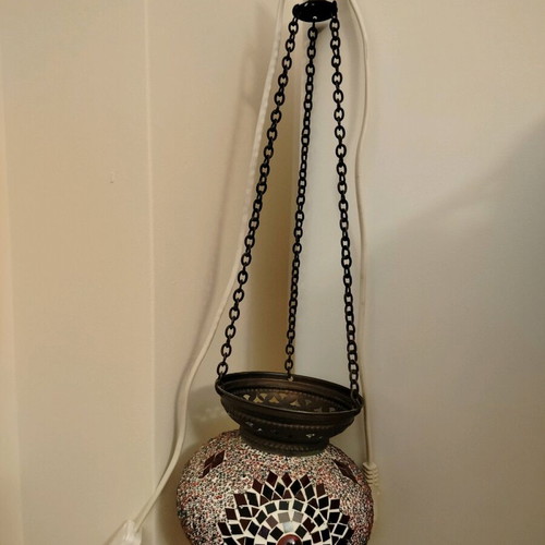 Turkish hanging lamp like new, handmade with bronze frame