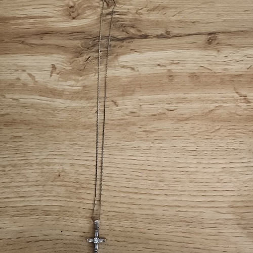 Stone crucifix pendant necklace, silver color