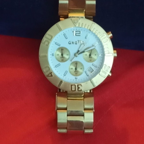 Oxette quartz stainless steel watch used, bronze tone bracelet