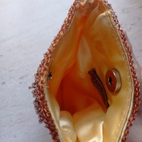 Evening bag like new with decorative beads, orange and gold