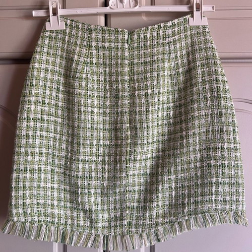 Stradivarius mini skirt new tweed with slit and fringes size 34