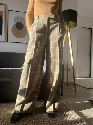 Zara checked pants like new, wide high-waisted, beige brown