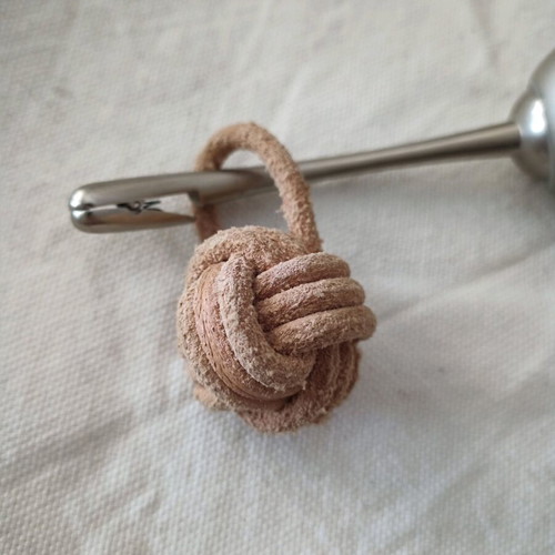 Leather monkey fist keychain new, beige
