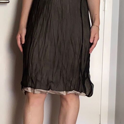 Black Italian evening dress like new with beige lining and lace