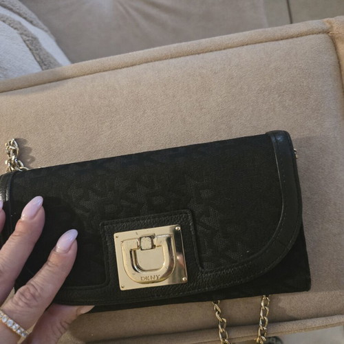 DKNY wallet and clutch used, black with shoulder chain