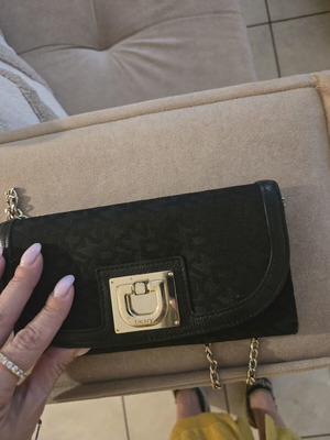 DKNY wallet and clutch used, black with shoulder chain