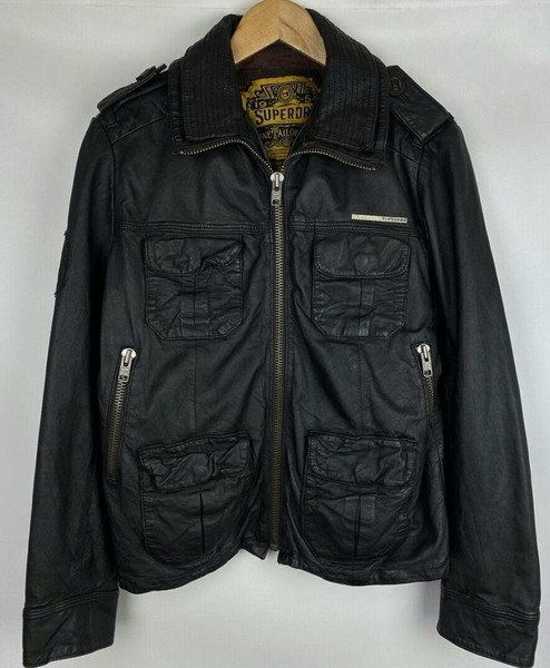 SUPERDRY Brad Leather Jacket Size 2XL Excellent