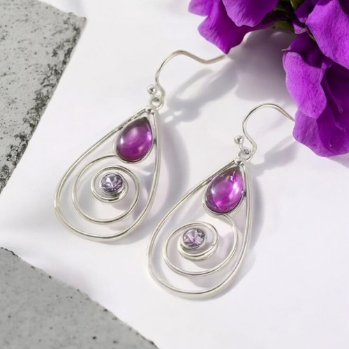 Minimal earrings with purple stones new, hypoallergenic brass