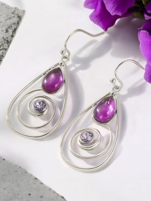 Minimal earrings with purple stones new, hypoallergenic brass