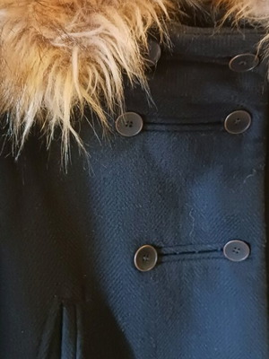 Wool coat Zara like new, blue with hood and detachable fur