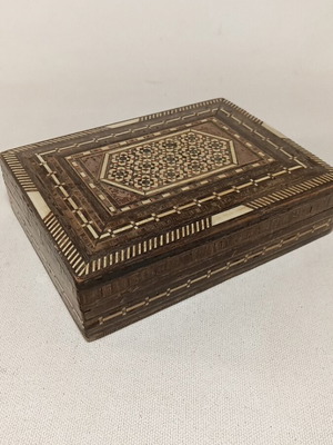 Vintage Handmade Wooden Box with Mother-of-Pearl Mosaic, used