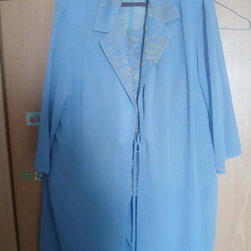 Three-piece evening outfit with viscose and lace, like new, blue large size