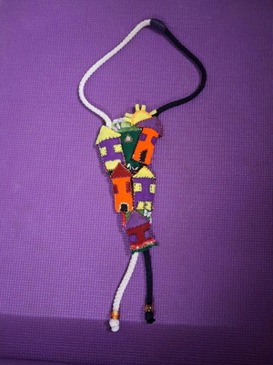 Necklace with handmade houses like new, multicolored
