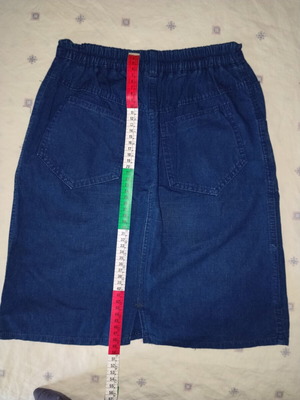 Denim midi skirt used, A-line, dark blue, size S