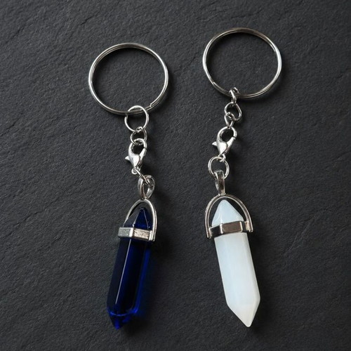 Set of 2 Crystal Keychains blue and white, new