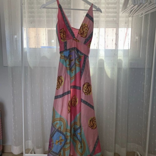Maxi dress pink with colorful baroque print, like new