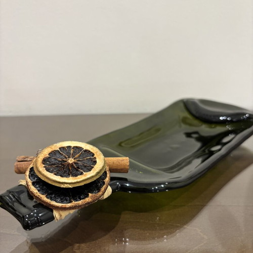 Decorative glass bottle serving platter, handmade