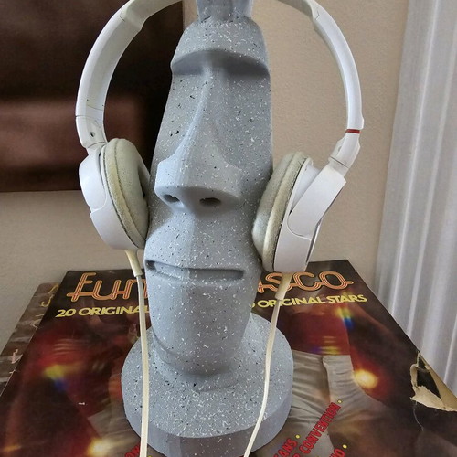 Moai headphones stand painted with stone effect, new