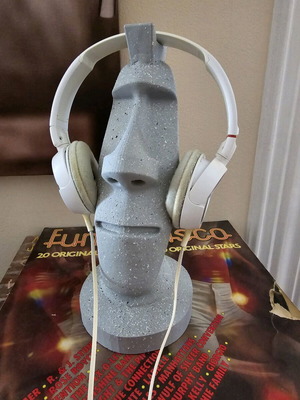 Moai headphones stand painted with stone effect, new